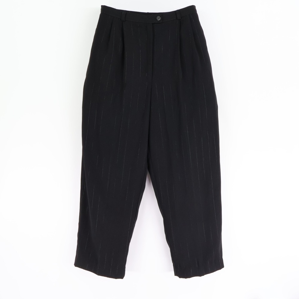 Worthington Dress Pants Womens 10P Black Striped Pleated Front Pockets High Rise